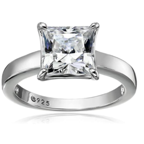 Jewelry - Platinum-plated Sterling Silver Princess Cut Ring